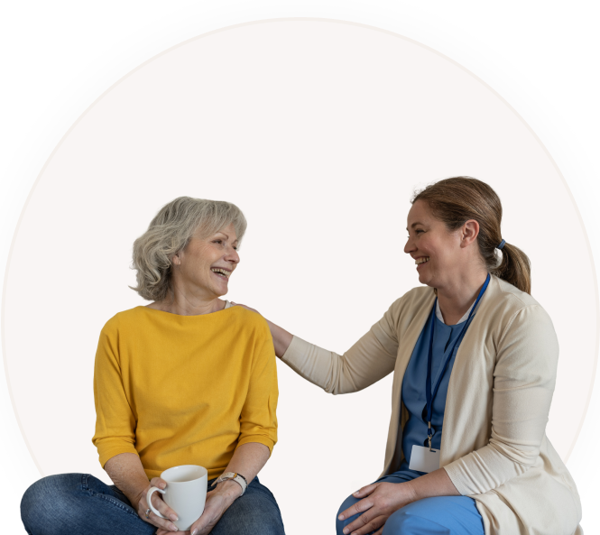 15 Older woman and caregiver sharing a moment.
