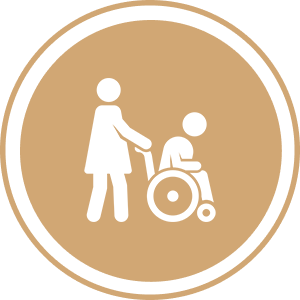 Experienced Caregivers A person pushing a child in a wheel chair.
